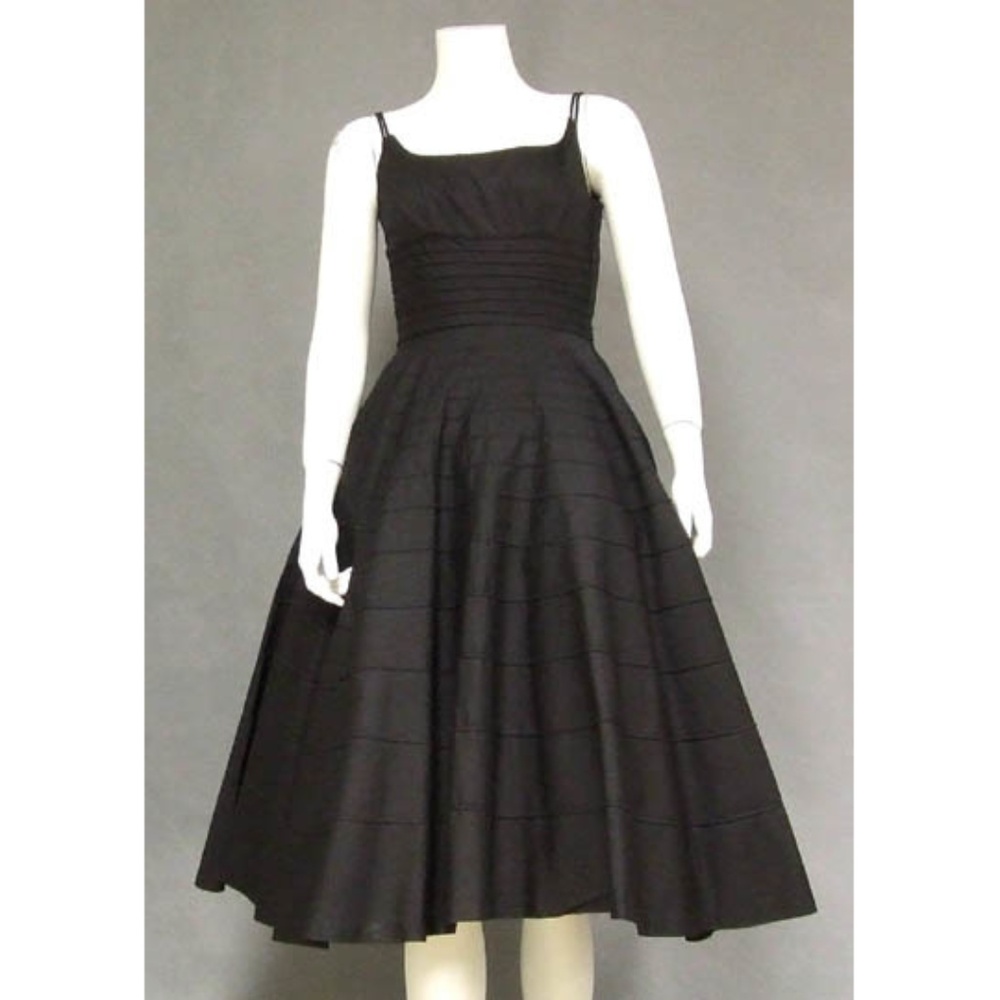 Corded Black Cotton 1950's Party Sun Dress Topper